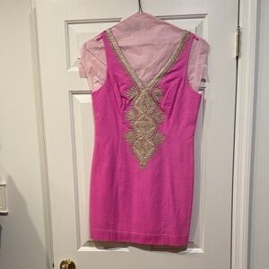 Lilly Pulitzer Pink Mini Dress with Gold Embellishment